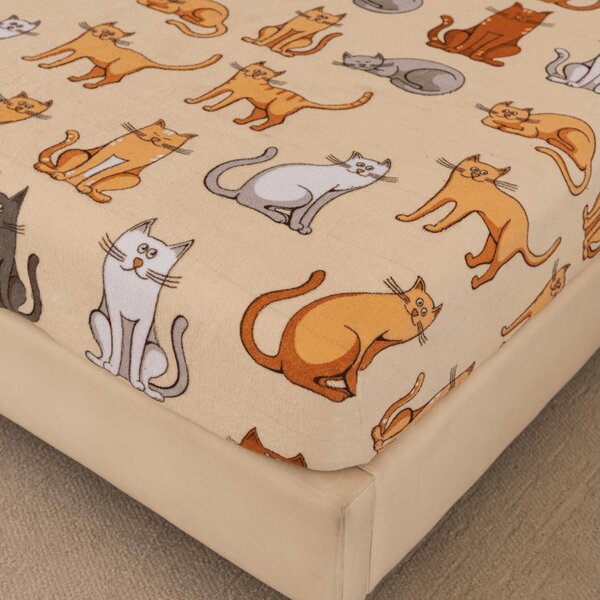 Mikroplüss lepedő COLORED CATS 90x200 cm krémszínű