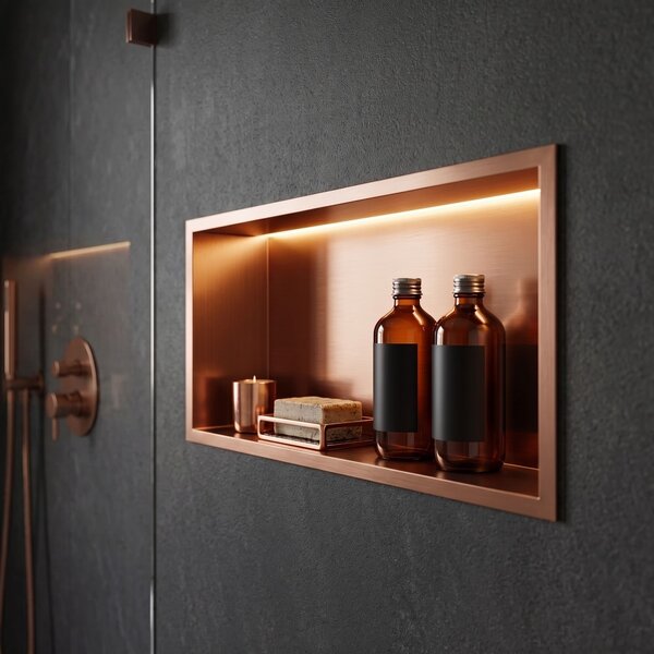 Süllyesztett fürdőszobai polc LED 30x60 brush copper