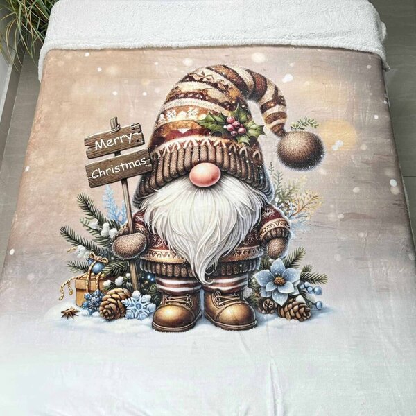 Karácsonyi takaró mikroplüss bárányból, manóbarna150x200cm TiaHome