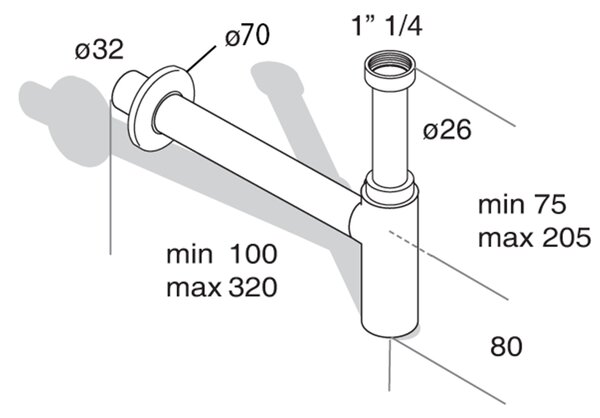 Omp Tea Omp Tea, MINITOTI mosdó szifon 5/4"-32mm, króm, 510.135.5.K