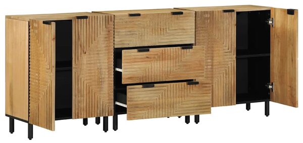 3 db barna tömör mangó tálalószekrény 60x33x75 cm