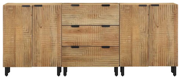3 db barna tömör mangó tálalószekrény 60x33x75 cm