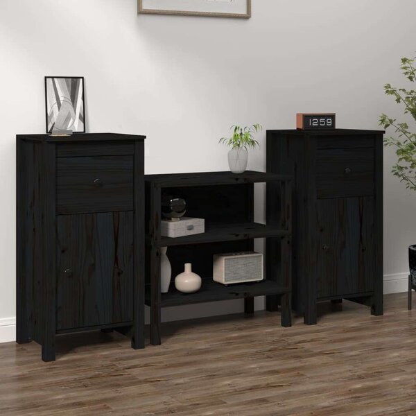 VIDAXL - Fekete Tömör Fenyőfa Tálalószekrény - 2 db - 40x35x80 cm