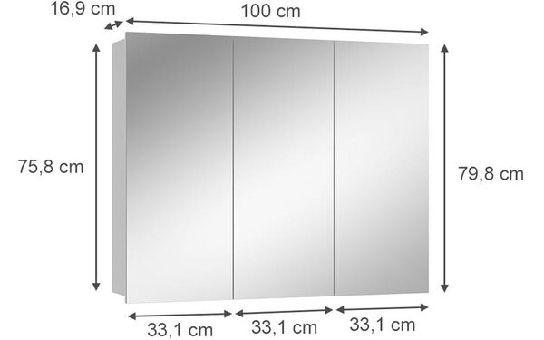 Vicco Sola fehér tükrös fürdőszobai szekrény – 100 × 79,8 × 16,9 cm