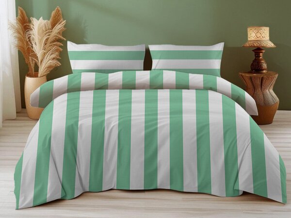 Pamut ágynemű STRIPES fehér-zöld Ágyneműhuzat mérete: 70 x 90 cm | 140 x 220 cm
