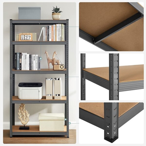 Polc 5 szintes, Songmics, 40 x 90 x 180 cm, fekete, GLR040G01