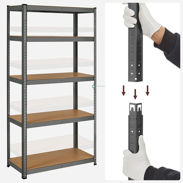 Polc 5 szintes, Songmics, 40 x 90 x 180 cm, fekete, GLR040G01