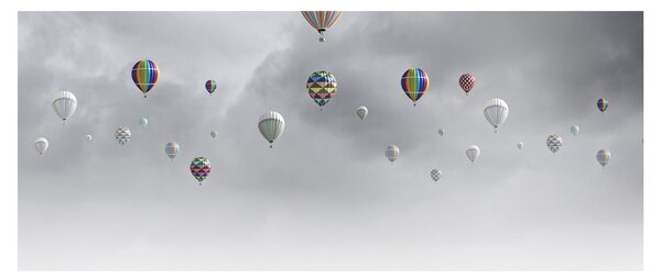 Kép - léggömbök egy téglafal felett (120x50 cm)