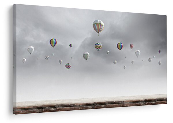 Kép - léggömbök egy téglafal felett (90x60 cm)