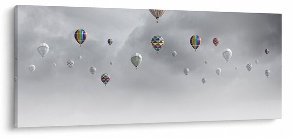 Kép - léggömbök egy téglafal felett (120x50 cm)