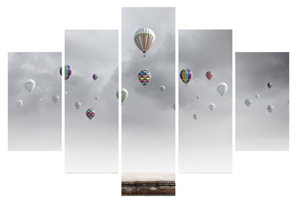 Kép - léggömbök egy téglafal felett (150x105 cm)
