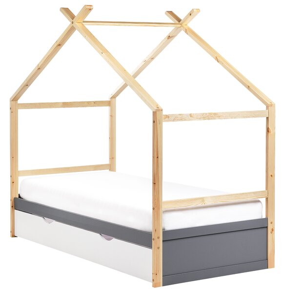 Gyerekágy Ház Fenyő ORGEVAL 90 x 200 cm Ágyneműtartóval Szürke