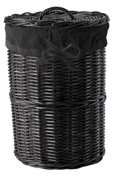 Vallea szennyeskosár, fekete rattan, D40 cm