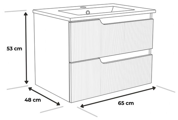 Piramida EURIDIKA fali fürdőszobabútor - műmárvány mosdóval -2 fiókos - PINO ZÖLD - 65 x 48 x 53 cm