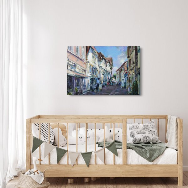 Kép - régi város sikátora, akril festmény (90x60 cm)