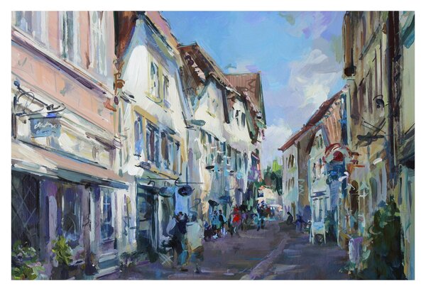 Kép - régi város sikátora, akril festmény (90x60 cm)