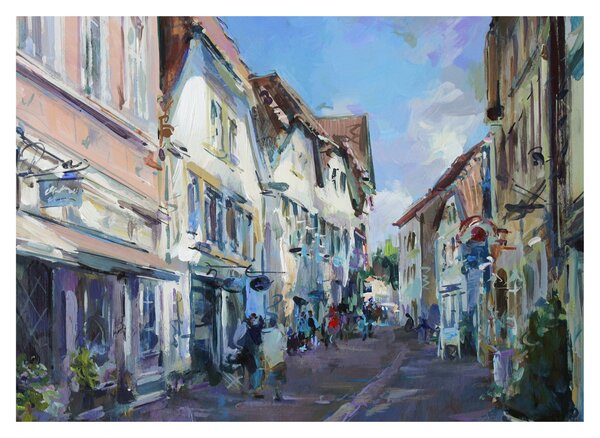 Kép - régi város sikátora, akril festmény (70x50 cm)