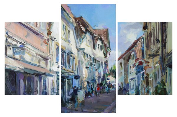 Kép - régi város sikátora, akril festmény (90x60 cm)