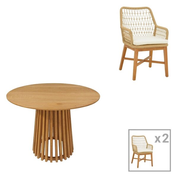 Étkezőgarnitúra, Elaiza-Kenda, Pako World, natúr-bézs, 3 részes, 80x80x75 cm