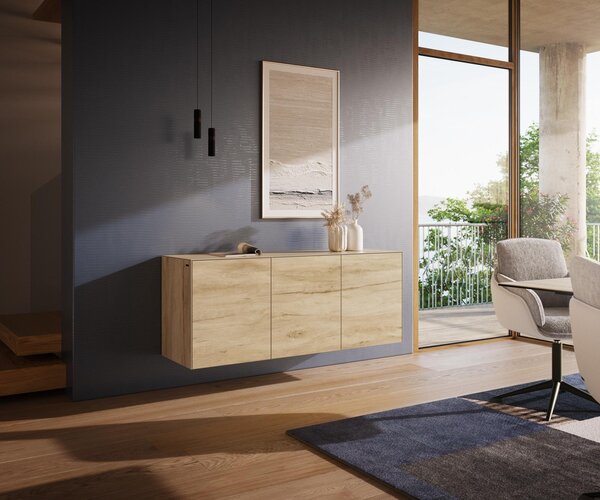 DELIFE Komód Cuor 150 cm Laminam® Sabbia kerámia tölgyszínű 3 ajtós lebegő
