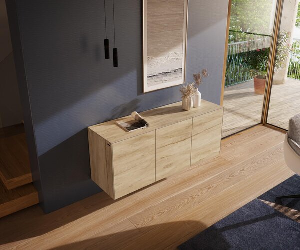 DELIFE Komód Cuor 150 cm Laminam® Sabbia kerámia tölgyszínű 3 ajtós lebegő