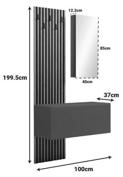 Fogas tükörrel, Arika, fehér, 100x37.1x199.5 cm