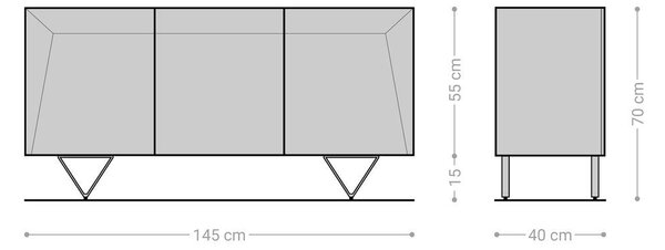 DELIFE Komód Kayu 145x40x70 cm akác természetes 3 ajtós V-láb