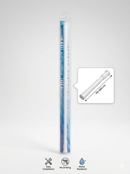 Zuhanyfüggönytartó-rúd - egyenes - állítható/ teleszkópos - fehér - 110-200 cm