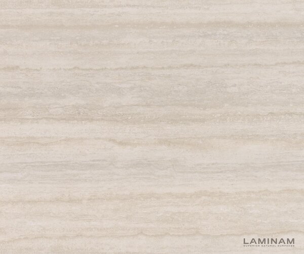 DELIFE TV szekrény Cuor 150 cm kerámia Laminam® Travertino Bianco krémfehér 1 billenő ajtó 1 fiókos lebegő rozsdamentes acél láb