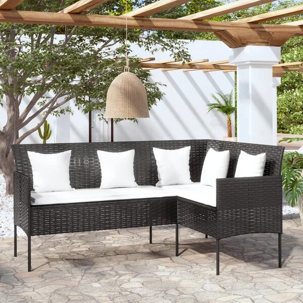 VidaXL fekete polyrattan L-alakú kanapé párnákkal