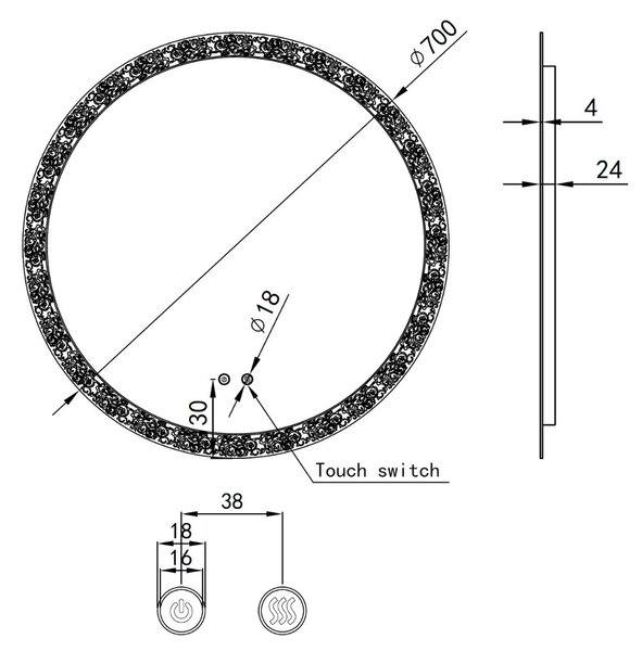 Kerek Led tükör Ø70cm Welland Bali | Páramentesítő - Fényerő + színhőfok állítás