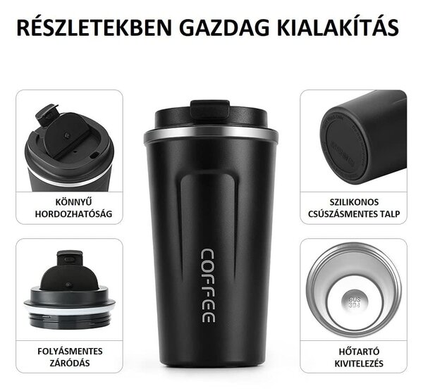 Coffee utazó termosz bögre - 510 ml - fekete