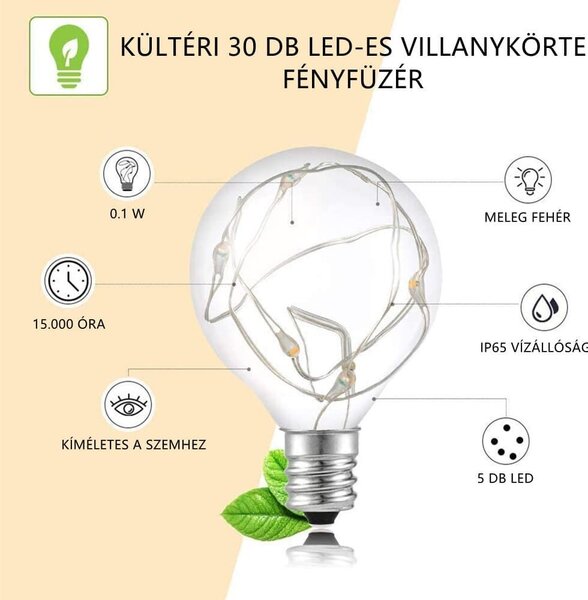 Kültéri LED-es gömb fényfüzér - 30 LED - 3 m
