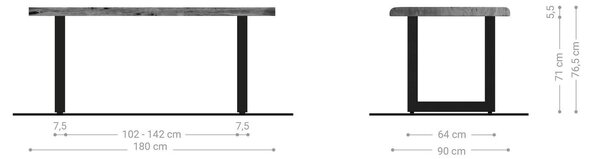 DELIFE Étkezőasztal Edge 180x90 XL akác természetes rozsdamentes acél széles Live-Edge
