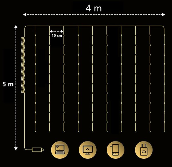 Bel-és kültéri LED függöny fényfüzér - 400 LED - 2x2 m