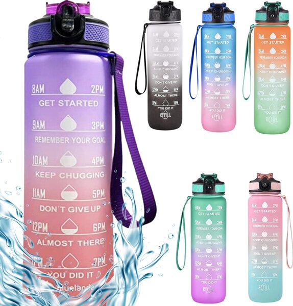 Színátmenetes motivációs kulacs idézetekkel és időskálával (1000 ml) - Lila/Barack