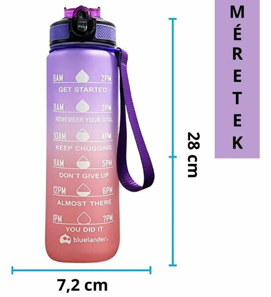 Színátmenetes motivációs kulacs idézetekkel és időskálával (1000 ml) - Lila/Barack