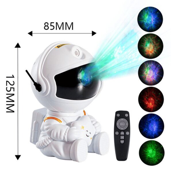 Ülő asztronauta, galaxis projektor (LED) - Fehér/Csillagos