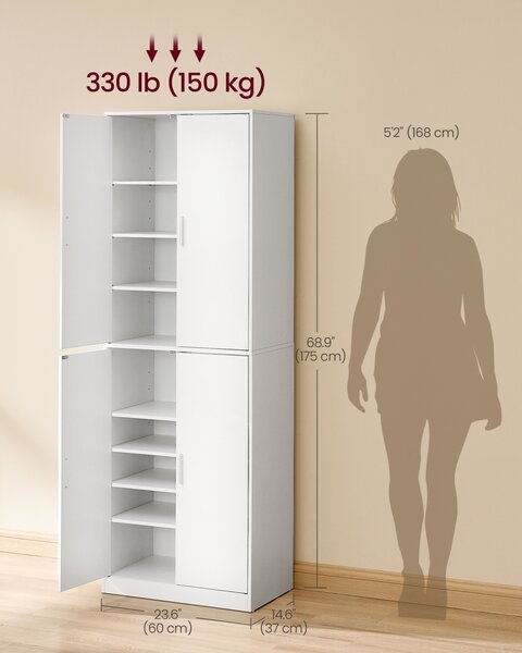 Dulap pantofar 4 usi, Custos, Alb, 60x36x175.1 cm