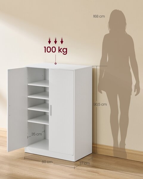 Dulap pantofar 2 usi, Custos, Alb, 60x36x90.4 cm