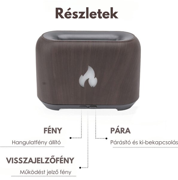 Flame láng mintájú és hatású diffúzor és aroma párologtató - Sötét fa
