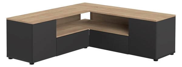 Fekete-natúr színű TV-állvány tölgyfa dekorral 130x46 cm Angle – TemaHome