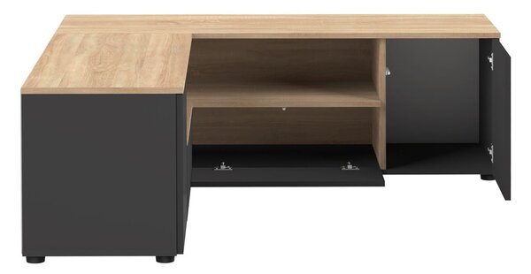 Fekete-natúr színű TV-állvány tölgyfa dekorral 130x46 cm Angle – TemaHome