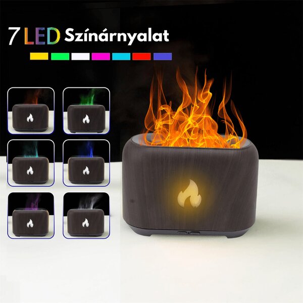 Flame láng mintájú és hatású diffúzor és aroma párologtató - Sötét fa