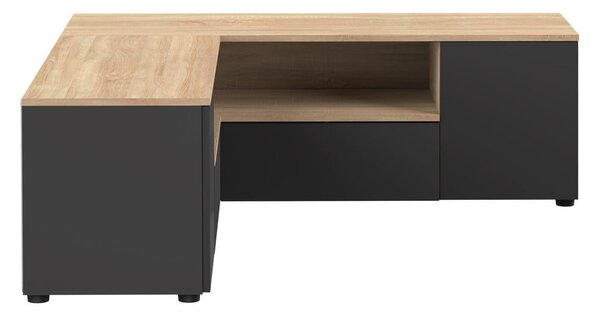 Fekete-natúr színű TV-állvány tölgyfa dekorral 130x46 cm Angle – TemaHome