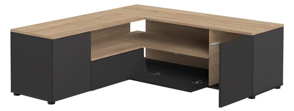 Fekete-natúr színű TV-állvány tölgyfa dekorral 130x46 cm Angle – TemaHome