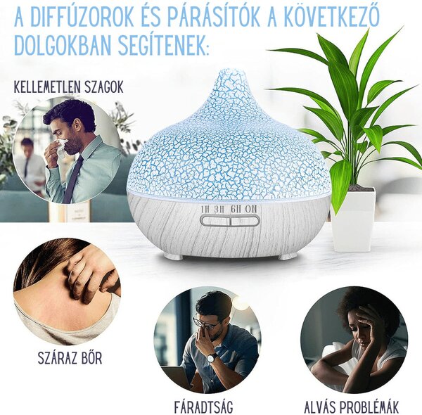 Repedezett és fehér fa mintázatú ultrahangos aroma diffúzor