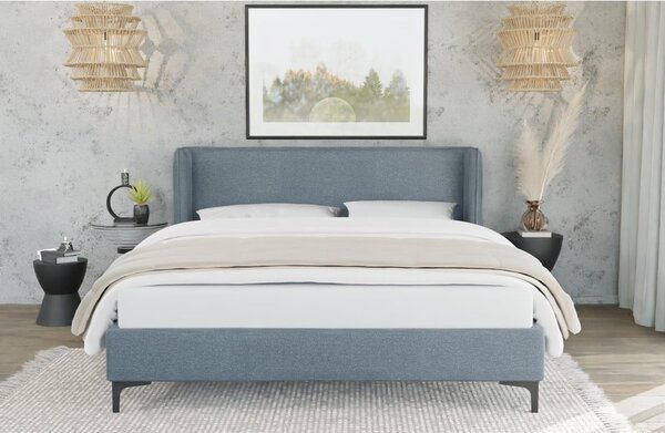 Kék kárpitozott egyszemélyes ágy ágyráccsal 90x200 cm Basti – Ropez