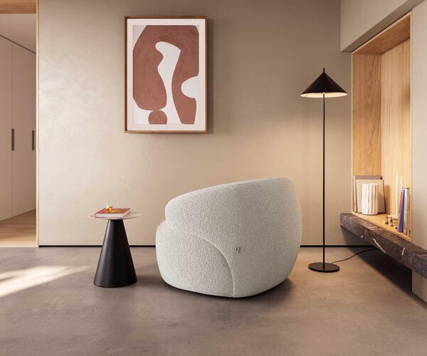 DELIFE Lounge fotel Nova 88x88 cm bouclé krémfehér