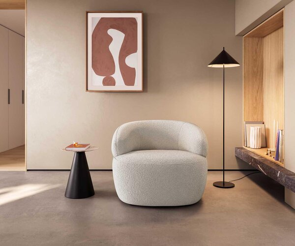 DELIFE Lounge fotel Nova 88x88 cm bouclé krémfehér